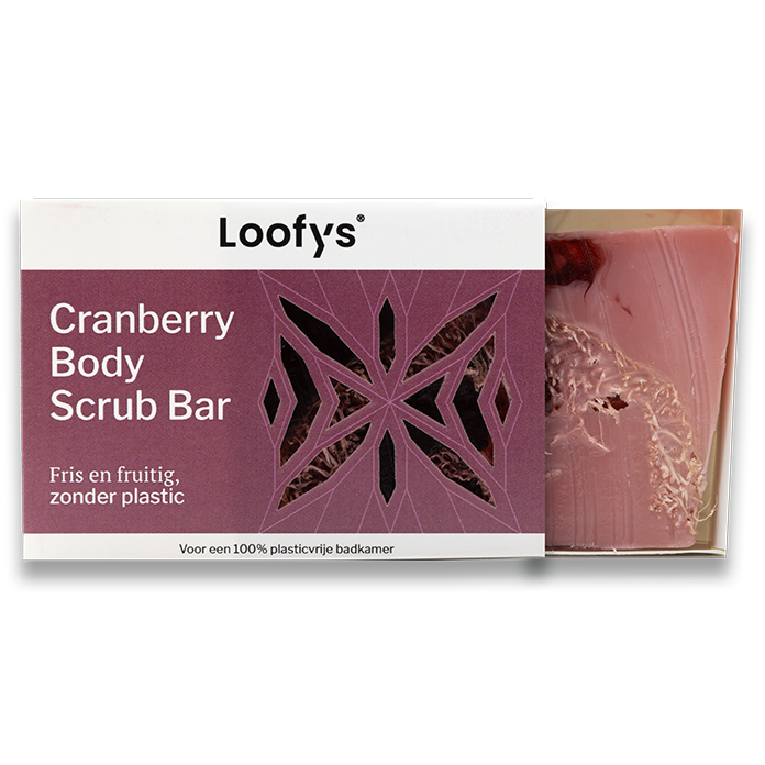 Loofys body scrub bar in geur Cranberry, geopend