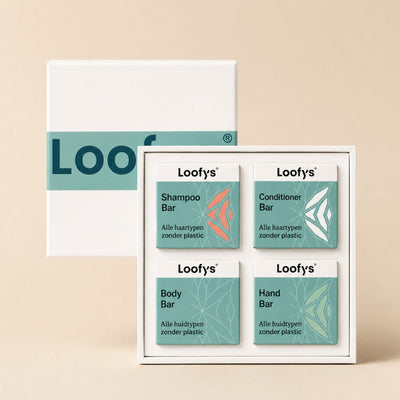 Loofys® proefpakket met mini shampoo bar, body bar, body lotion en body scrub