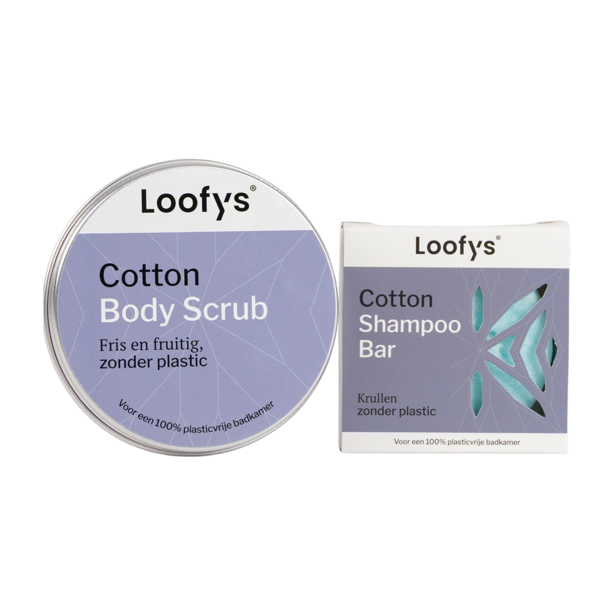 Loofys® Douche Duo Cadeauset Cotton – shampoo bar en body scrub