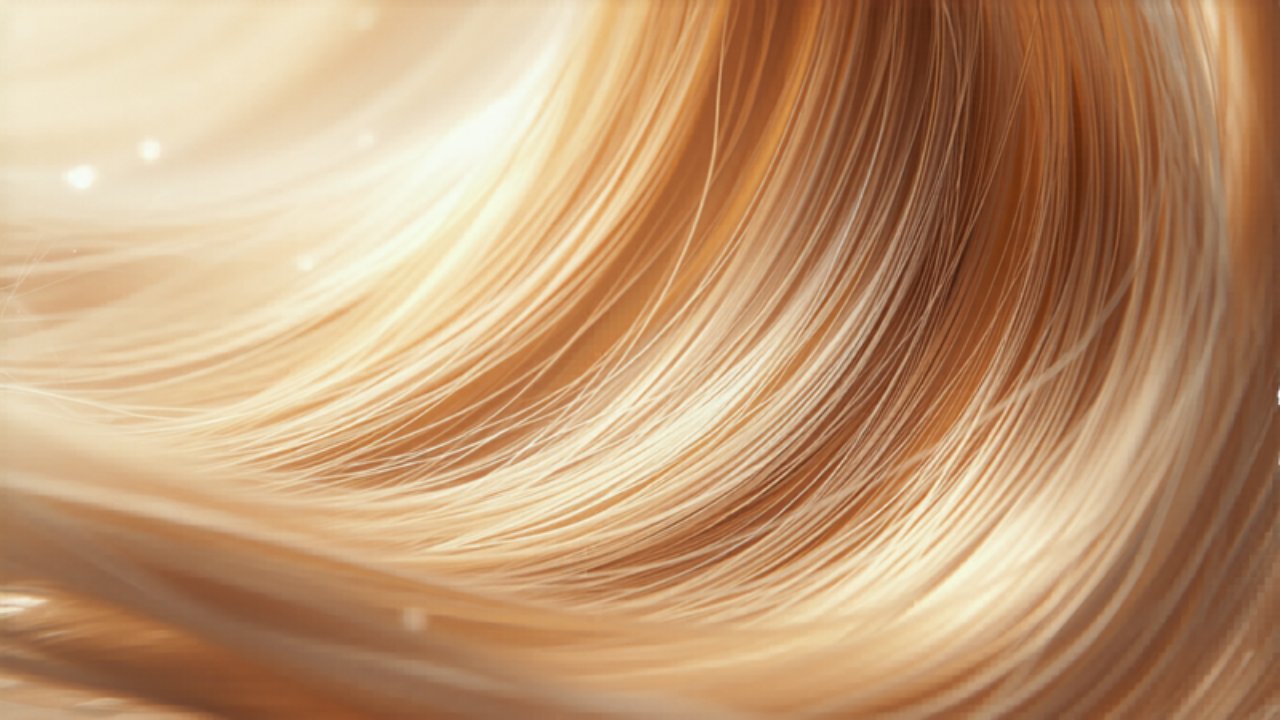Close-up van zijdezacht gezond haar in warm natuurlijk licht
