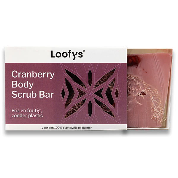 Loofys® Body Scrub Bar Cranberry — vaste scrubbar voor het lichaam, geopend