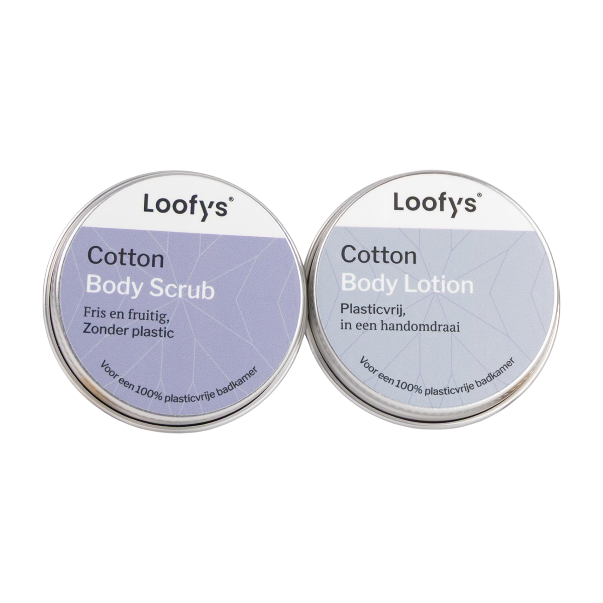 Loofys® Verzorgingsduo 30 ml Cotton – body lotion en body scrub