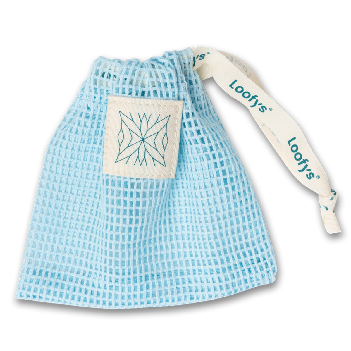 Loofys® zeepzakje blauw — sisal zeepzakje met label