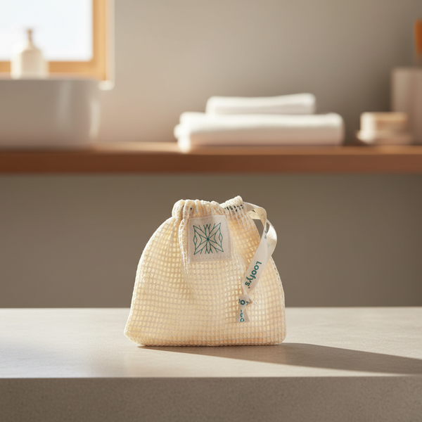Loofys Zeepzakje Naturel in badkamer