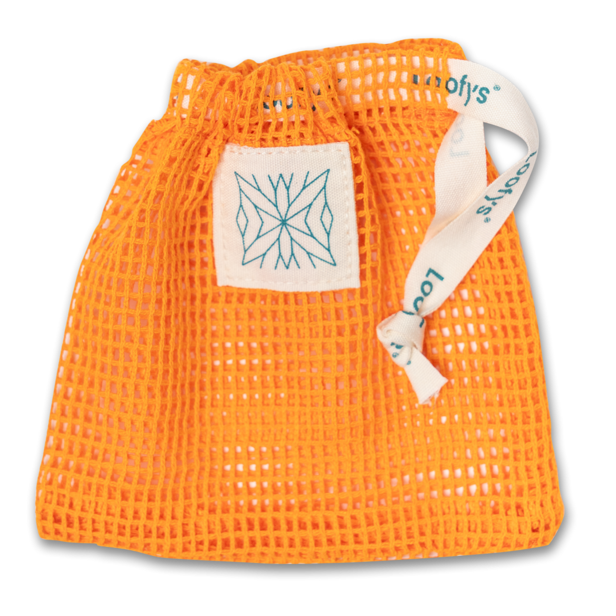 Loofys® zeepzakje oranje — sisal zeepzakje met label